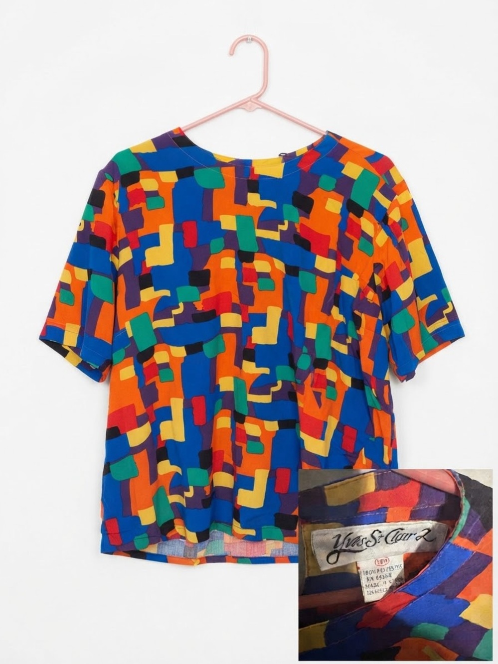 Yves St. Clair Multicolor Abstract Short Sleeve Blouse